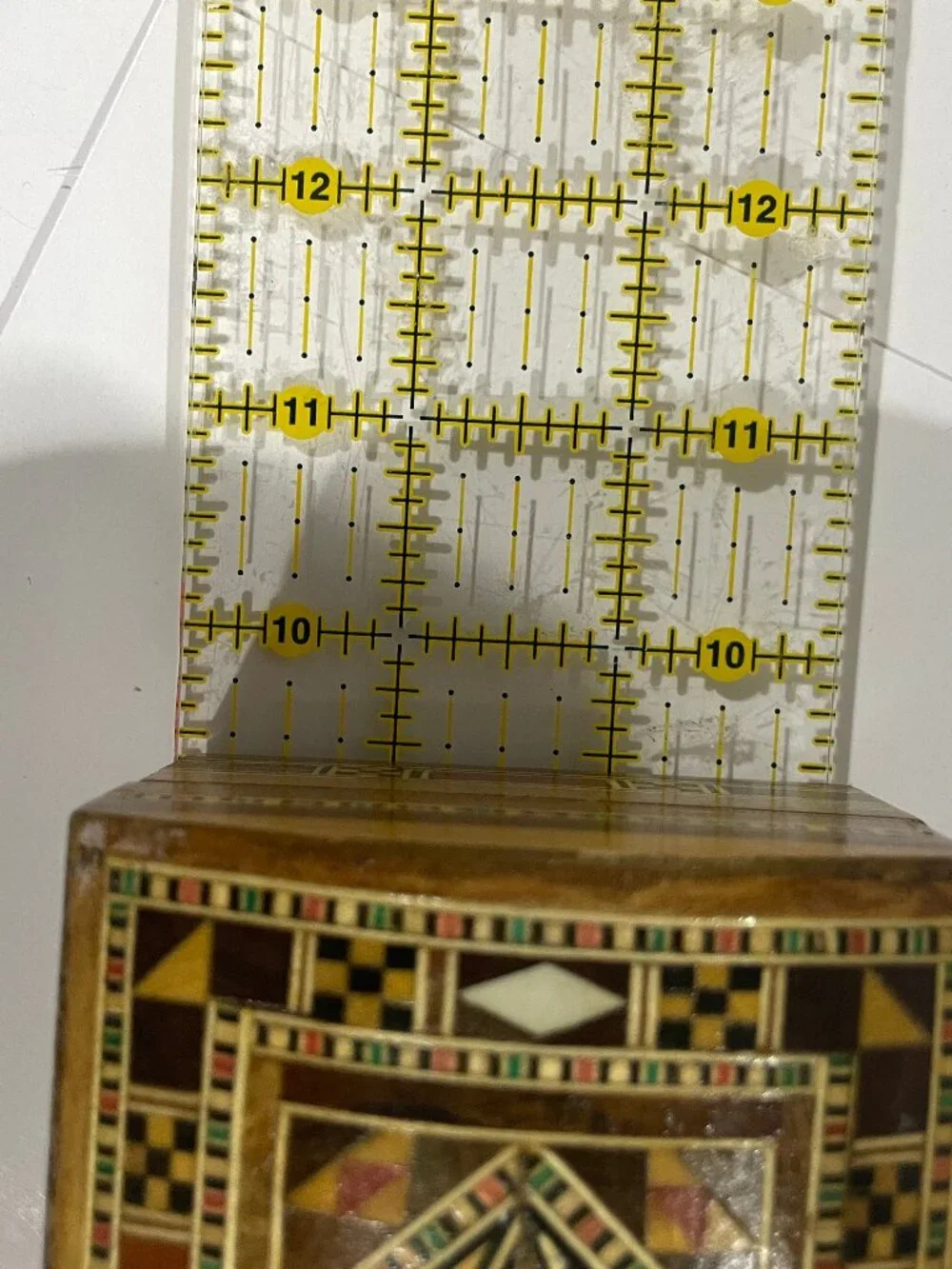 Vtg Persian Micro-Mosaic Wooden Marquetry Geometric Trinket Jewelry Box 9.25x3